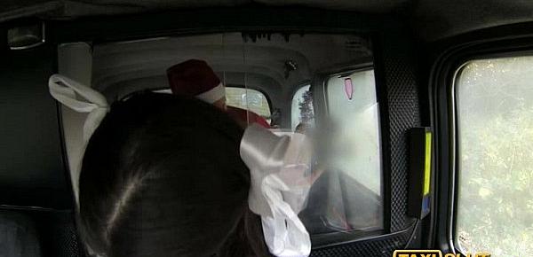  Santa babe Jess drilled with perv driver in a taxi cab